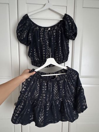 Damen Set Rock und Oberteil dunkelblau Muster Grösse S