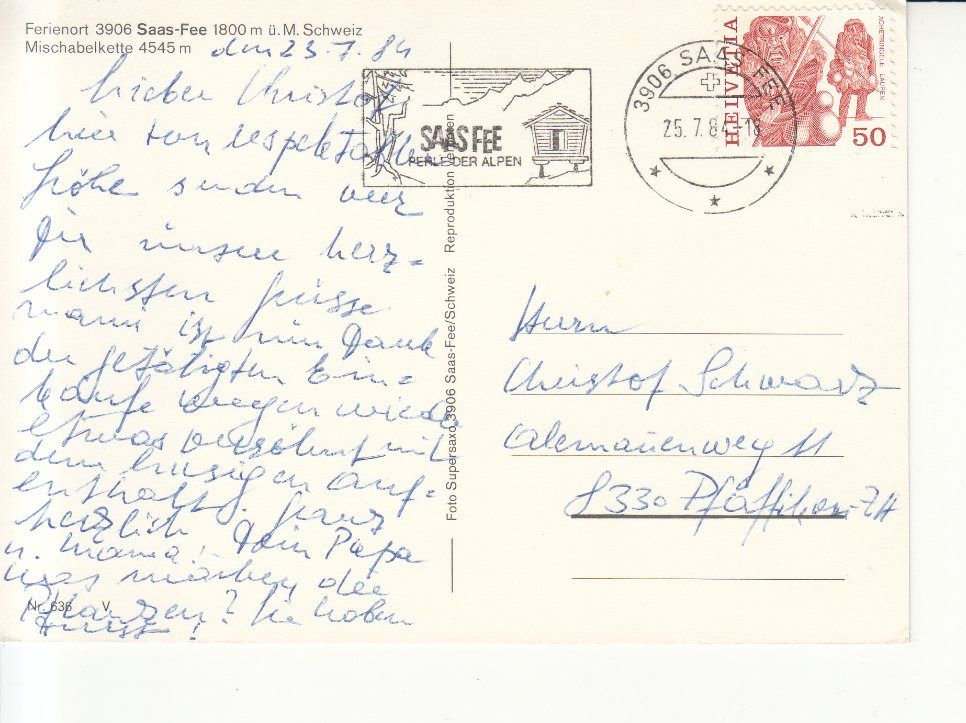 Cartoline postali: Saas Fee 1984 – Usato da Bürglen TG venduto da StampGraf 1