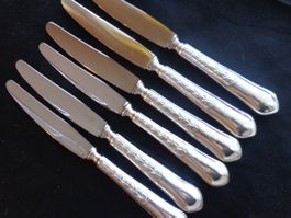 * 6 X COUTEAUX D'ENTREE JEZLER LAURIER ARGENT 800 COMME NEUF