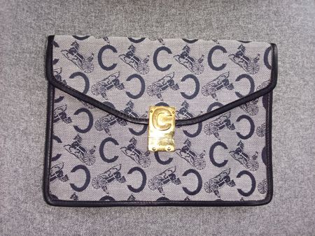 Pochette, Clutch vintage Céline en toile et cuir bleu marine