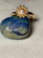 Edelstahlring vergoldet mit Süsswasserperle, Gr.52