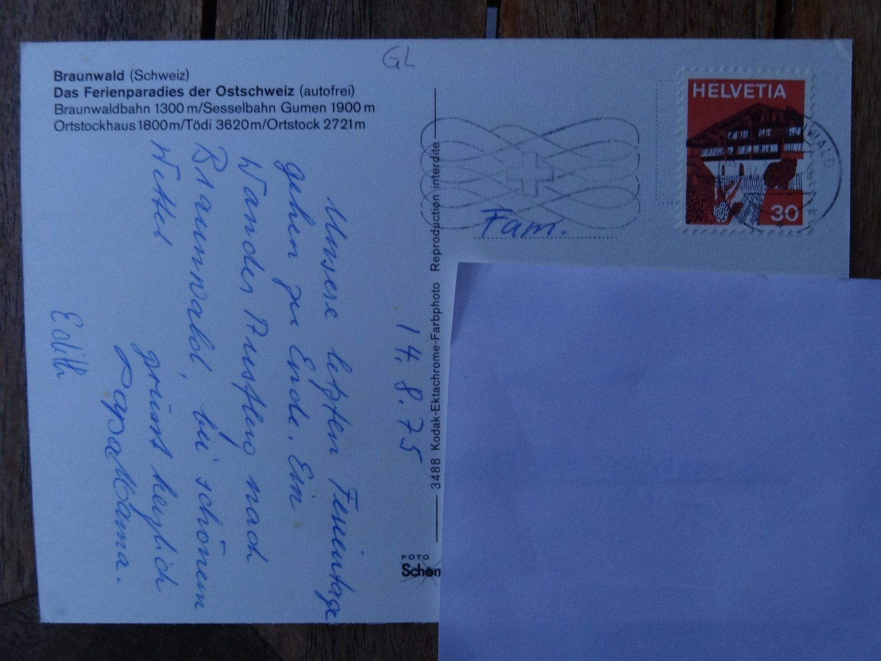 Cartoline postali: Braunwald Suisse année 1975 – Usato da St Léonard venduto da Riglin 1