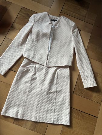 Tailleur 2 Pièces Georges Rech Taille 38 - Veste Courte Et Jupe, Rouge Multicolore, Très Bon état