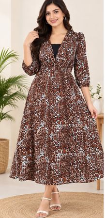 Damen Kleid mit Leopardenmuster braun schwarz Grösse L