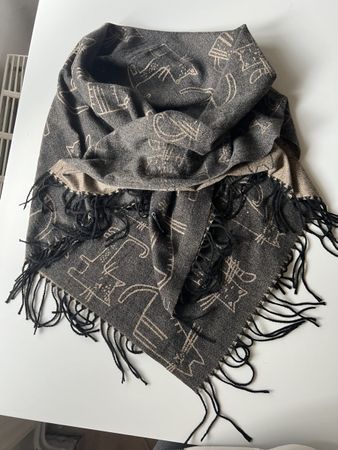 Kaschmir-Schal mit Katzenmotiv Neu