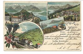 Gruss vom Rigi (LU) Kulm - Klösterli - Schlumpf-Litho  1899
