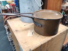 Kupferpfanne mit Deckel, Alte Kupferpfanne, Antike Kupferpfa