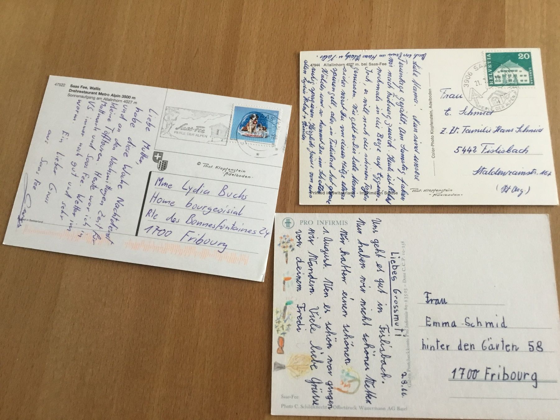 Cartoline postali: 3 x Saas Fee - Allalinhorn, Metro Alpin – Usato da Kerzers venduto da Georges3210 1