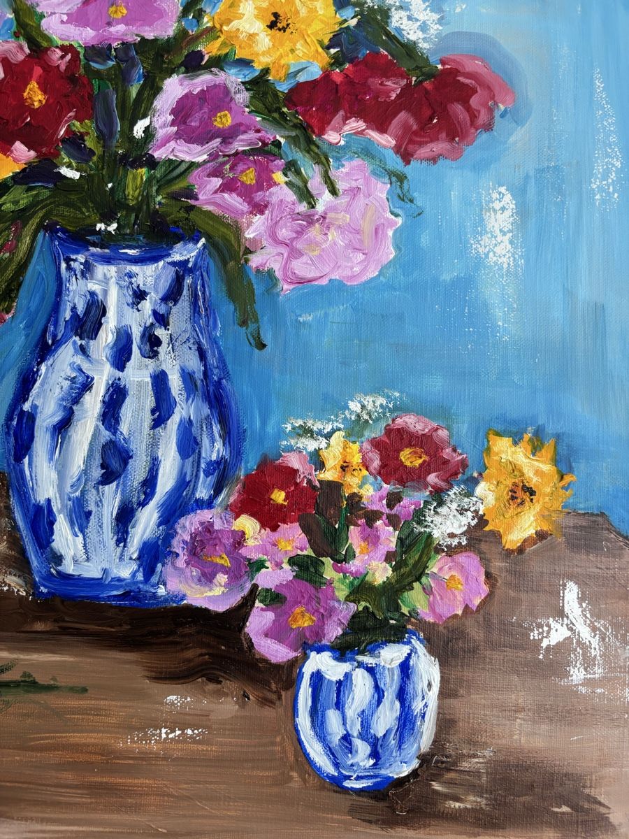 Dipinti: Gemälde: Blumenstillleben mit blauer Vase – Nuovo (secondo la descrizione) da Cham venduto da Felha 8