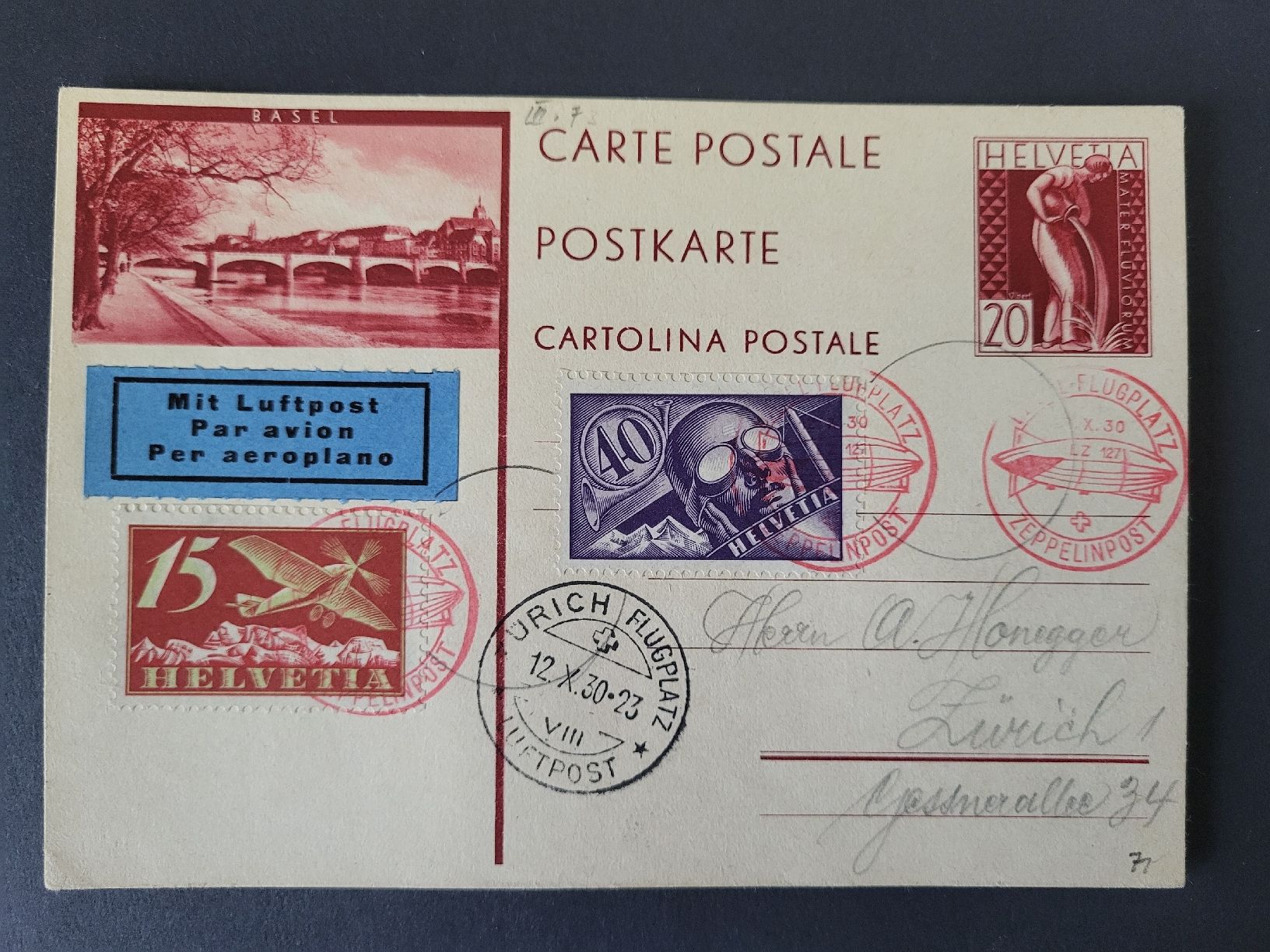 Tutti i francobolli: 1930, Postkarte mit Zeppelinpost – Usato da stäfa venduto da brandy66
