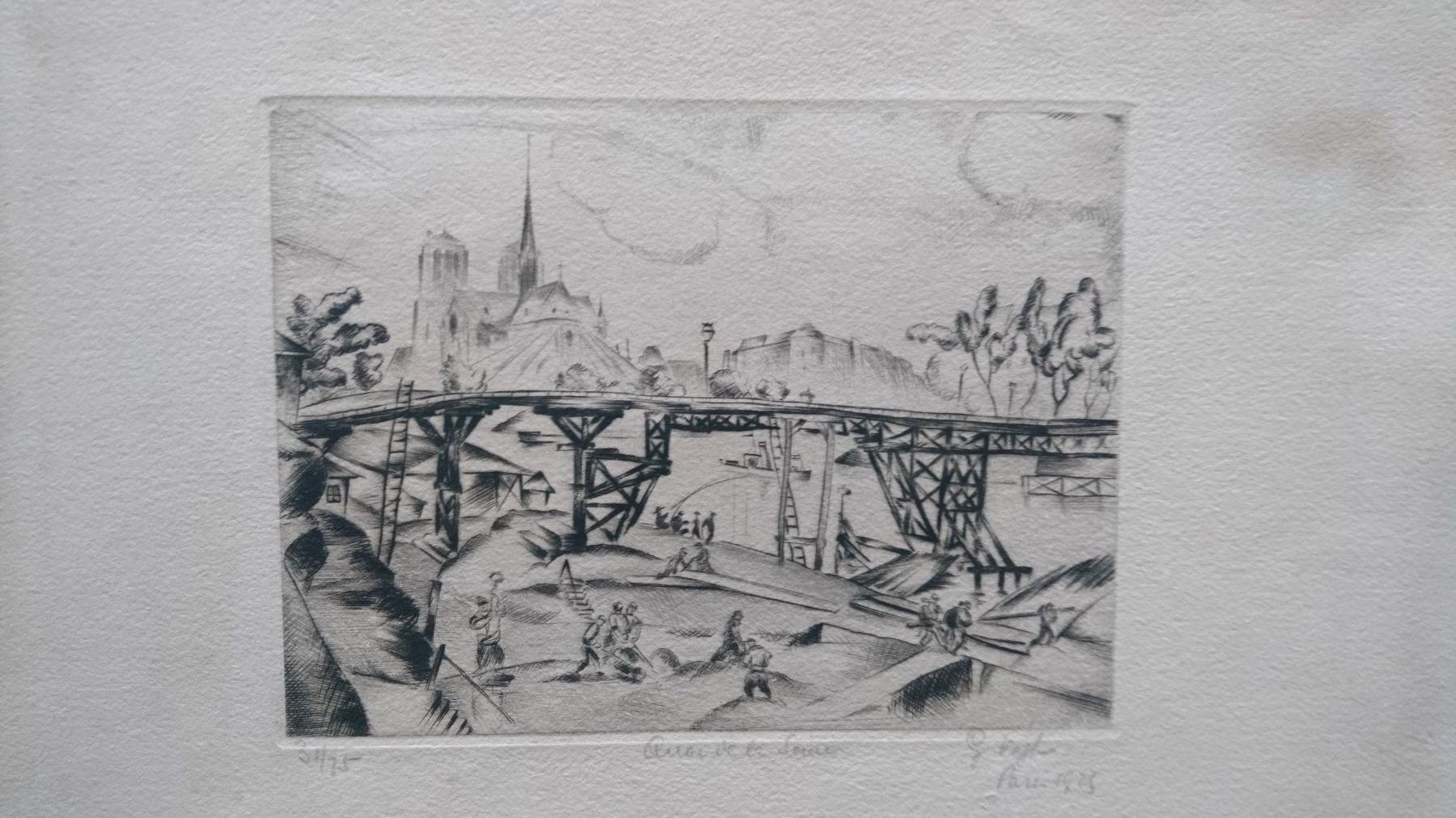 Grafica & Litografie: Antike Litho Paris "Quai de la Seine"  1925. Handsigniert – Usato da Zürich venduto da Rst7 7
