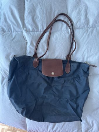Sac Longchamp Le Pliage Grand Modèle, bleu marine, cuir, par