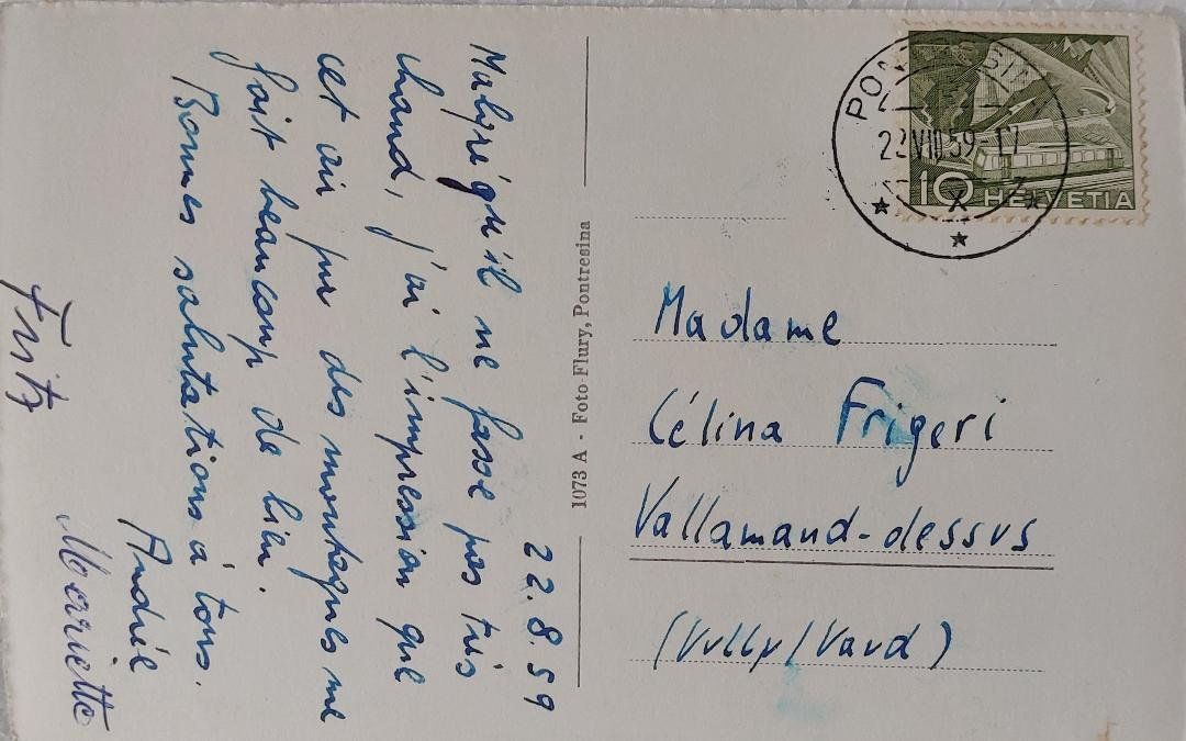 Cartoline postali: PONTRESINA  -  mit Albula & Crasta-Mora  - 1959 – Usato da Delémont venduto da Domdom1 1
