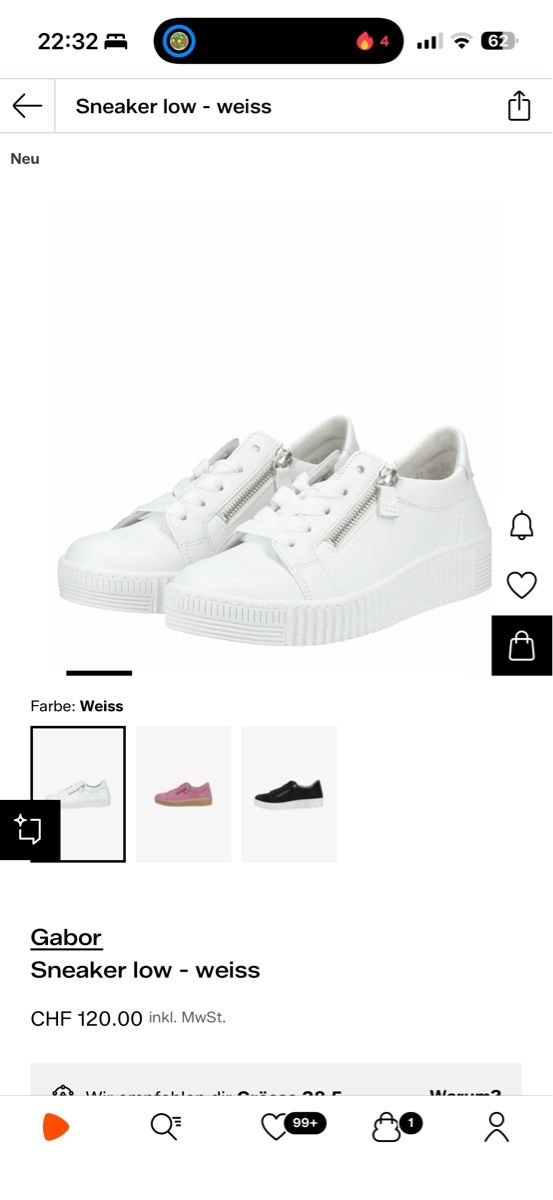 Gabor Damenschuhe: Gabor Damen Sneaker, Leder, weiss, Grösse 39 – Gebraucht aus Steinhausen von inmumi 2