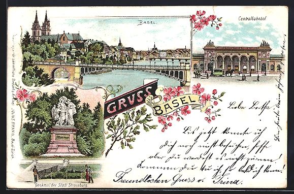 Cartes postales: Litho Basel, Teilansicht, Centralbahnhof – D'occasion à Berlin par bartko-reher