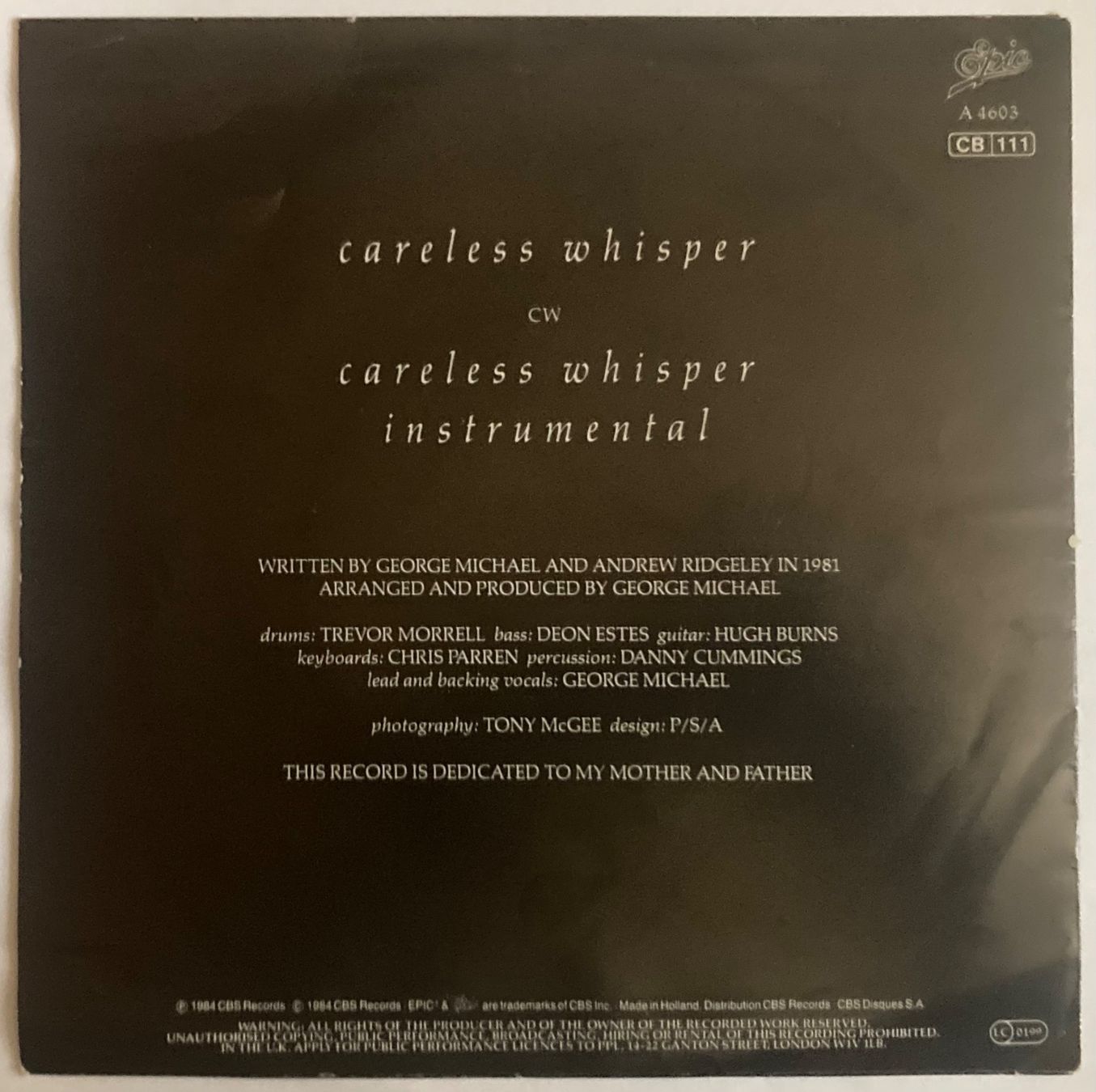 Dischi in vinile: GEORGE MICHAEL - CARELESS WHISPER – Usato da Poliez-Pittet venduto da Newtown-Records 1