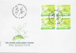 2017 FDC 100 Jahre Pro Senectute - Viererblock