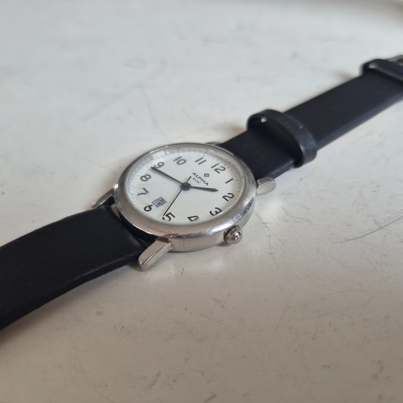 Uhren: Vintage Alpha Basic Watch Armbanduhr Uhr mit Lederarmband – Defekt aus Nottwil von Wondewa-Shop 4