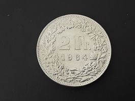 2 Fr. Münze 1964 Helvetia Silber Zustand gut