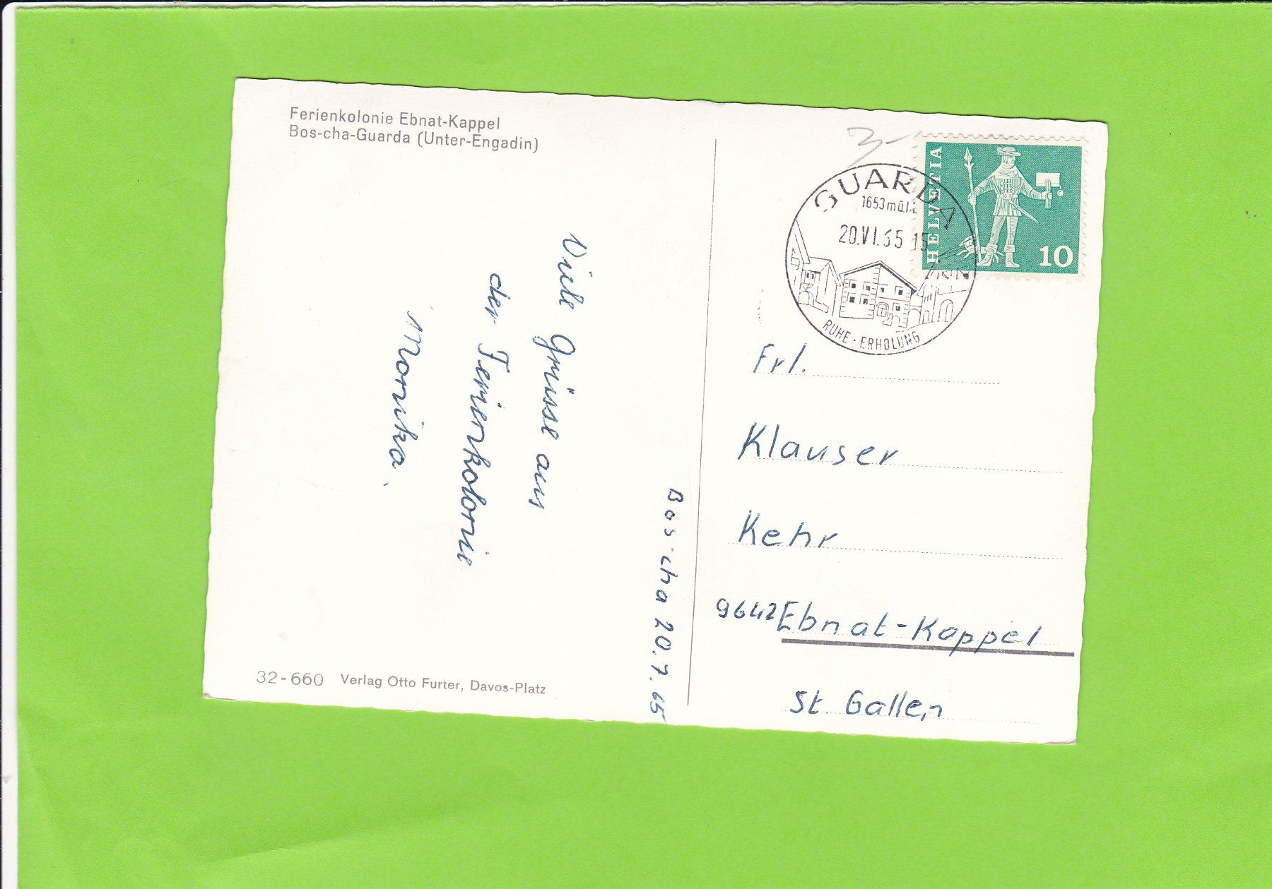 Cartoline postali: Engadinerhäuser in Bos-cha-Guarda – Usato da St. Peterzell venduto da neckertal 1
