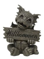 Süsser Gartendrache Willkommensschild Steinfigur Deko Garten