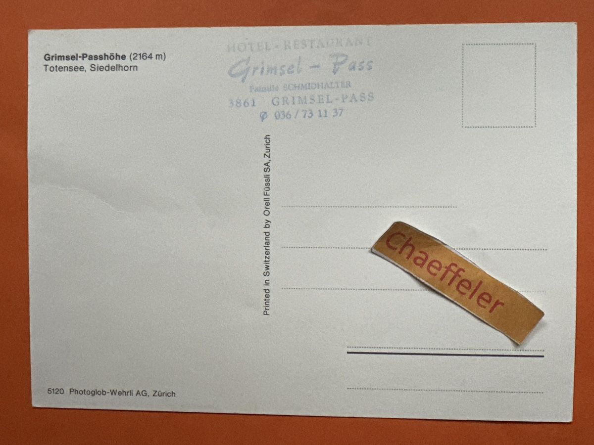 Cartoline postali: Grimsel-Passhöhe, Totensee, Siedelhorn – Usato da Zürich venduto da Chaeffeler 1
