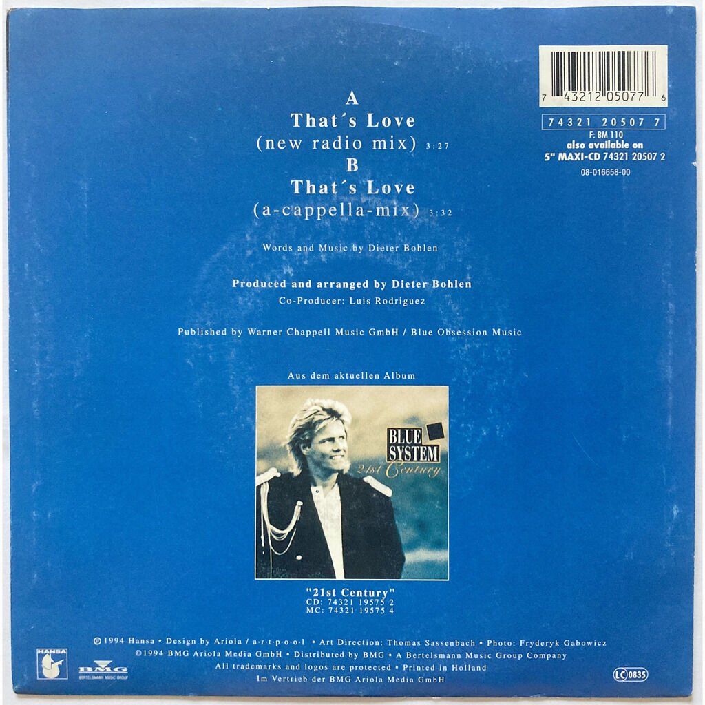 Dischi in vinile: BLUE SYSTEM - THAT'S LOVE – Usato da Bottens venduto da hotter-than-hell 1