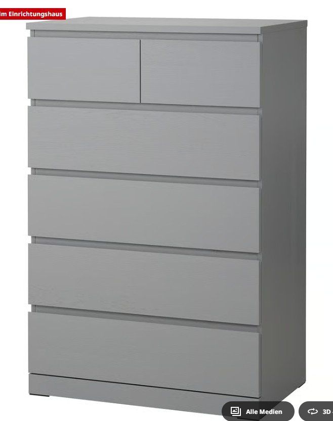 Ikea Cassettiere: IKEA MALM Kommode mit 6 Schubladen, grau lasiert – Usato da Zuzwil SG venduto da quattro_1