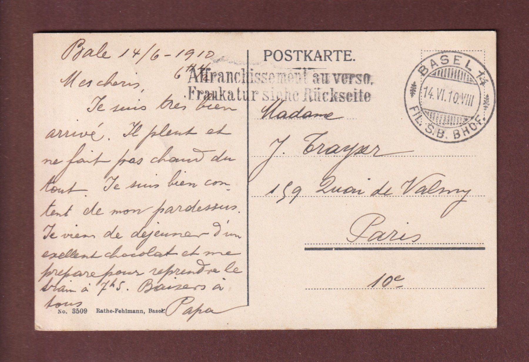 Cartoline postali: BASEL - Rathaus - 1910 – Usato da Pully venduto da nicecards-shop 1