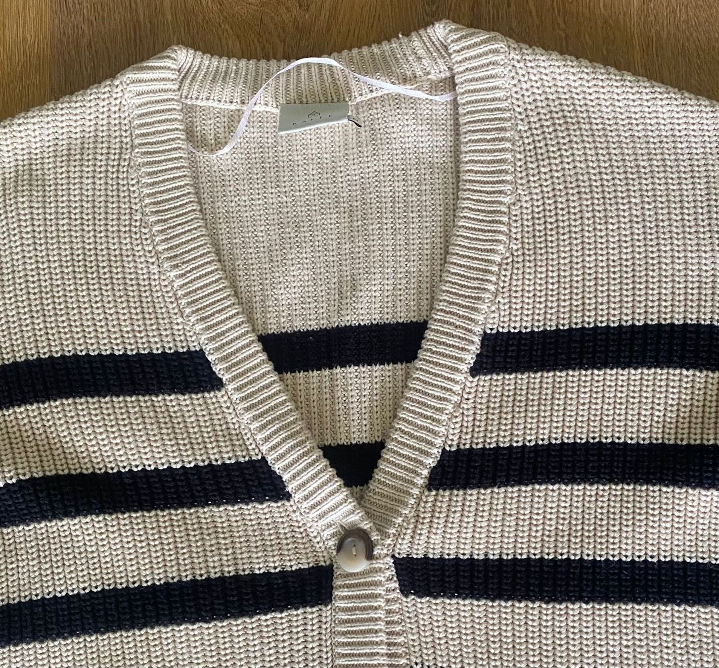 Pullover & Sweatshirts: Strickjacke KAFFE Kacilla beige schwarz gestreift Gr. M – Gebraucht aus Winterthur von Secondhand-Family 2