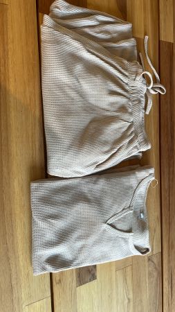 Loungewear-Set lang in Waffelstrick, Gr. M, sand