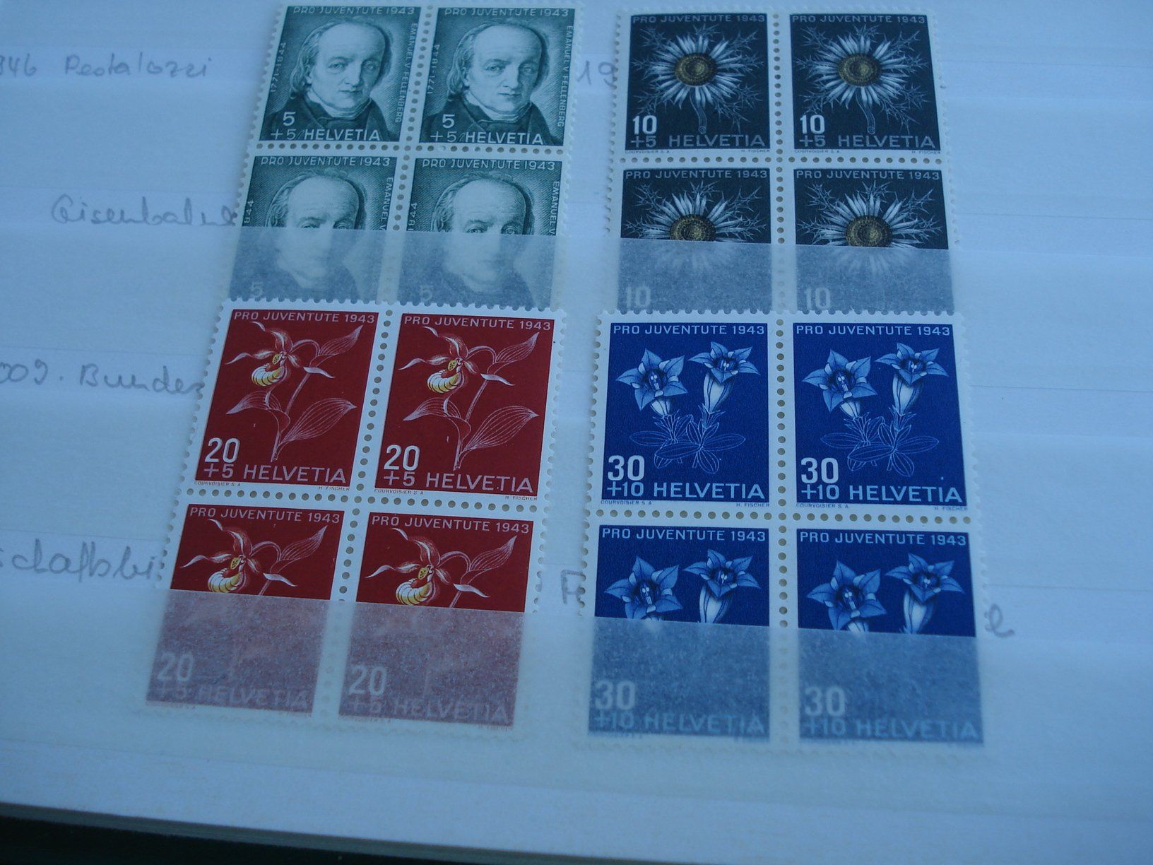 Alle Briefmarken: Pro Juventute Satz 1943, 4erblock ** – Gebraucht aus Niederwil AG von morostahu