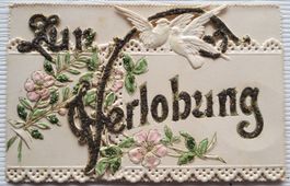 Glückwunschkarte geprägt, mit Glitter, um 1900