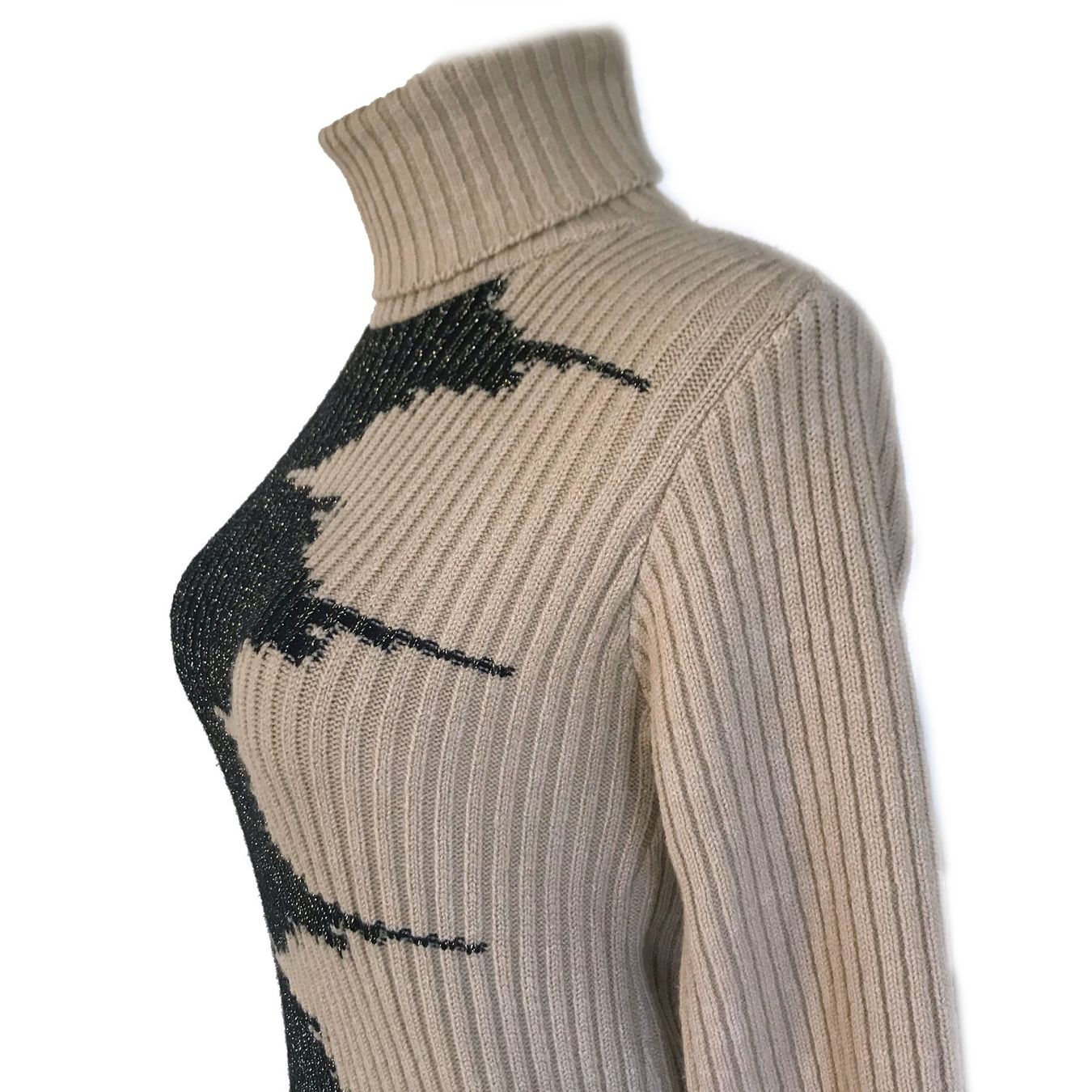 Maglioni & Felpe: Pullover beige Gr. M/L mit Lurexeinsatz schwarz 1960s – Usato da Brüttisellen venduto da Buxus 2