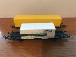 2x Fleischmann DB Container Tragwagen mit Container