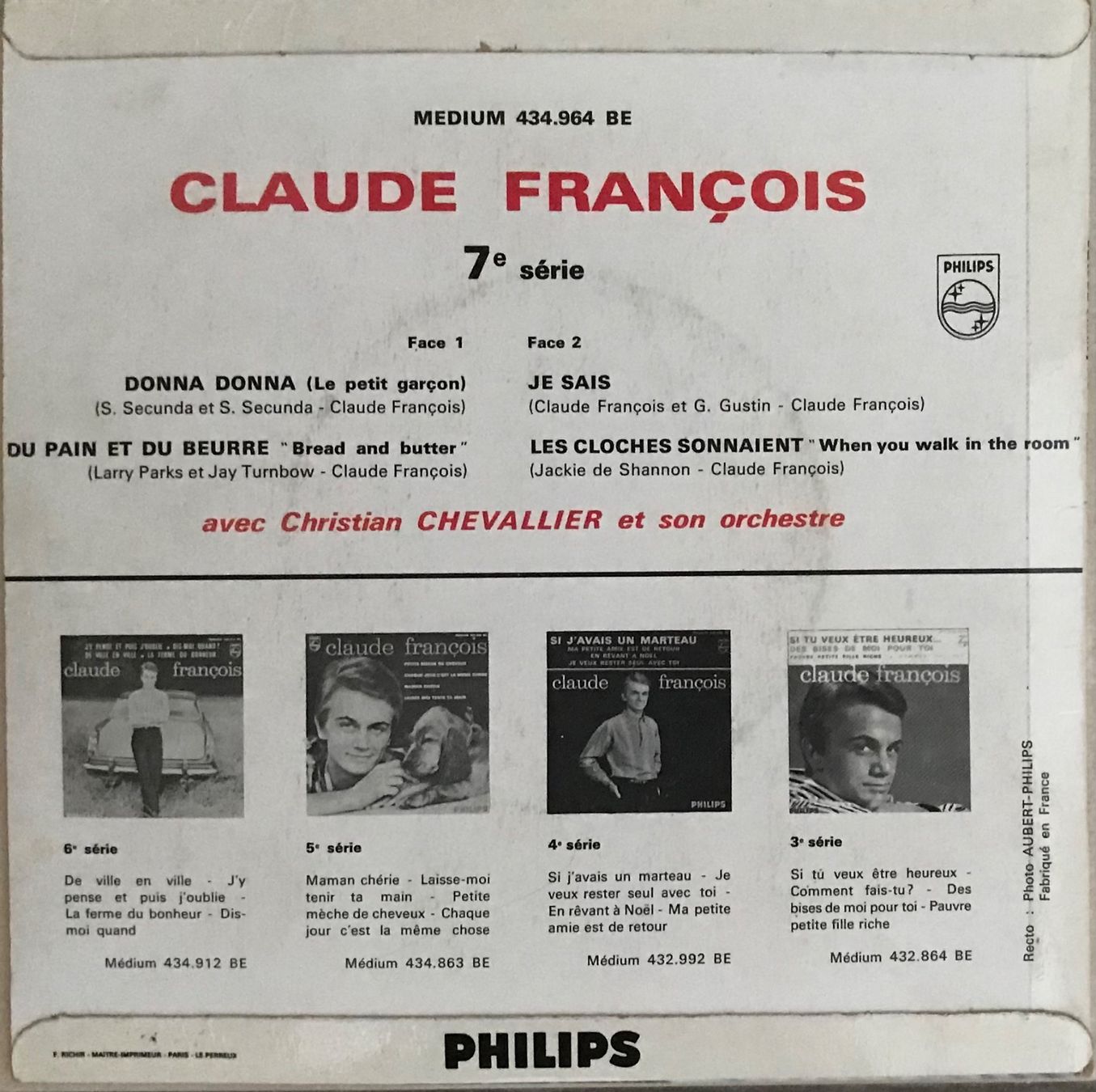 Vinyles: CLAUDE FRANÇOIS - DONNA DONNA – D'occasion à Bussigny par vinyl-pas-cher 1