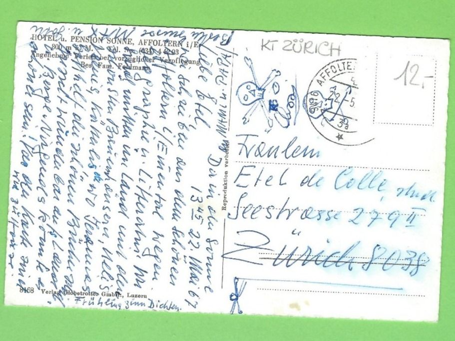 Cartoline postali: Hotel Pension Sonne, Affoltern i/E – Usato da Zürich venduto da t24_de 1