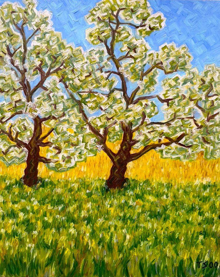 Gemälde: Frühlingsbäume (Öl auf Leinwand) Nr. 143 – Gebraucht aus Unterlunkhofen von Chrono69