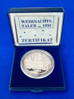**Weihnachtstaler 1991 Zertifikat im Etui in Top**