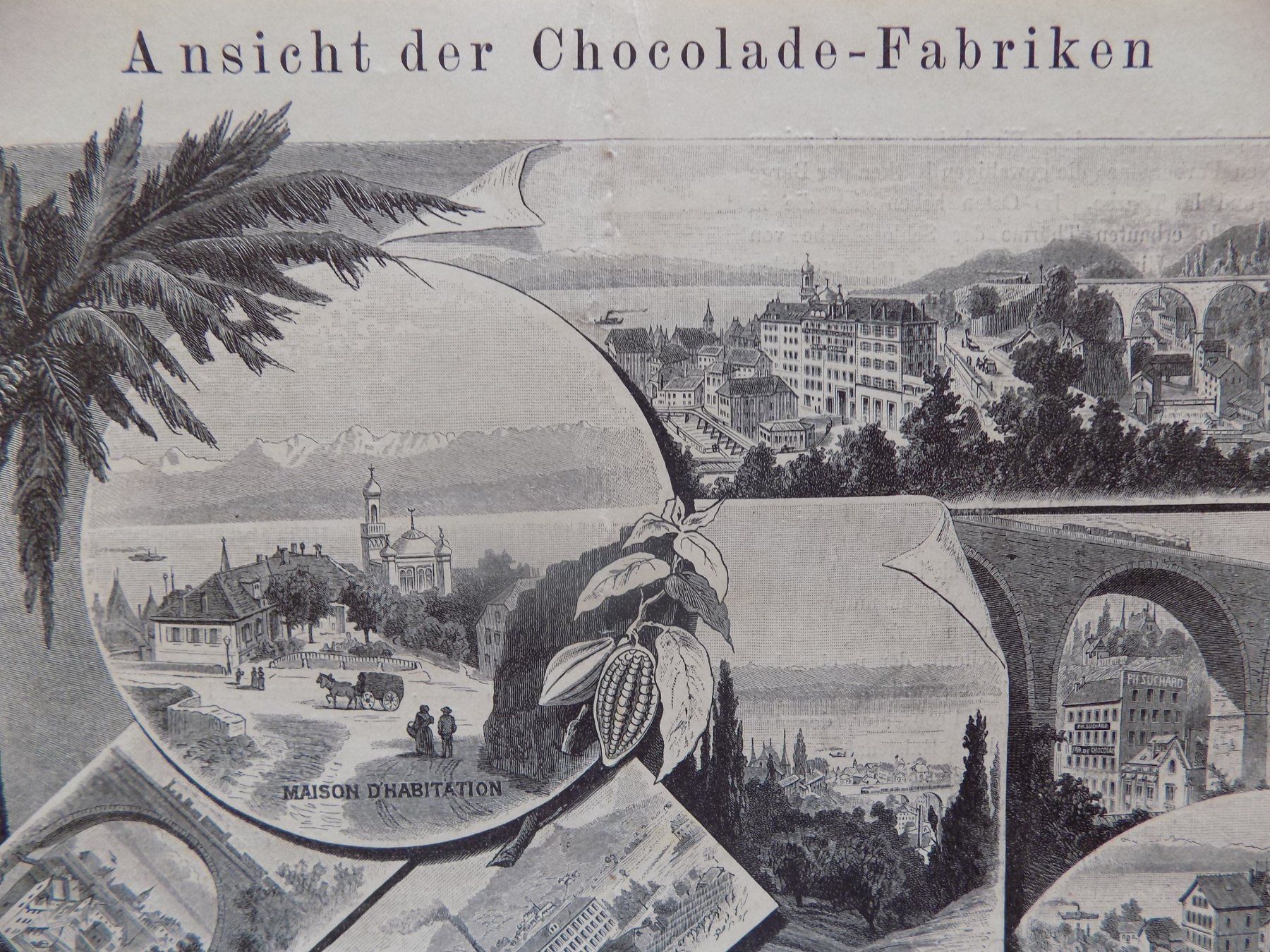 Gravures: Neuchatel Ansicht der Chocolade-Fabrik – D'occasion à Risch par Antikfee 3