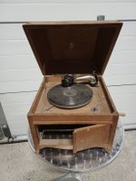Grammophon mit Holzkasten gebrauchter Zustand alt