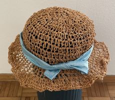 Strohhut mit blauem Band - Sommerhut für Damen - Grösse M