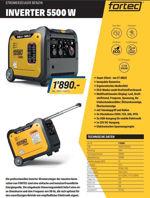 Generatori di corrente: Stromerzeuger Generator Fortec FT60001 – Nuovo (secondo la descrizione) da Mönthal venduto da Maschinenhaus 1