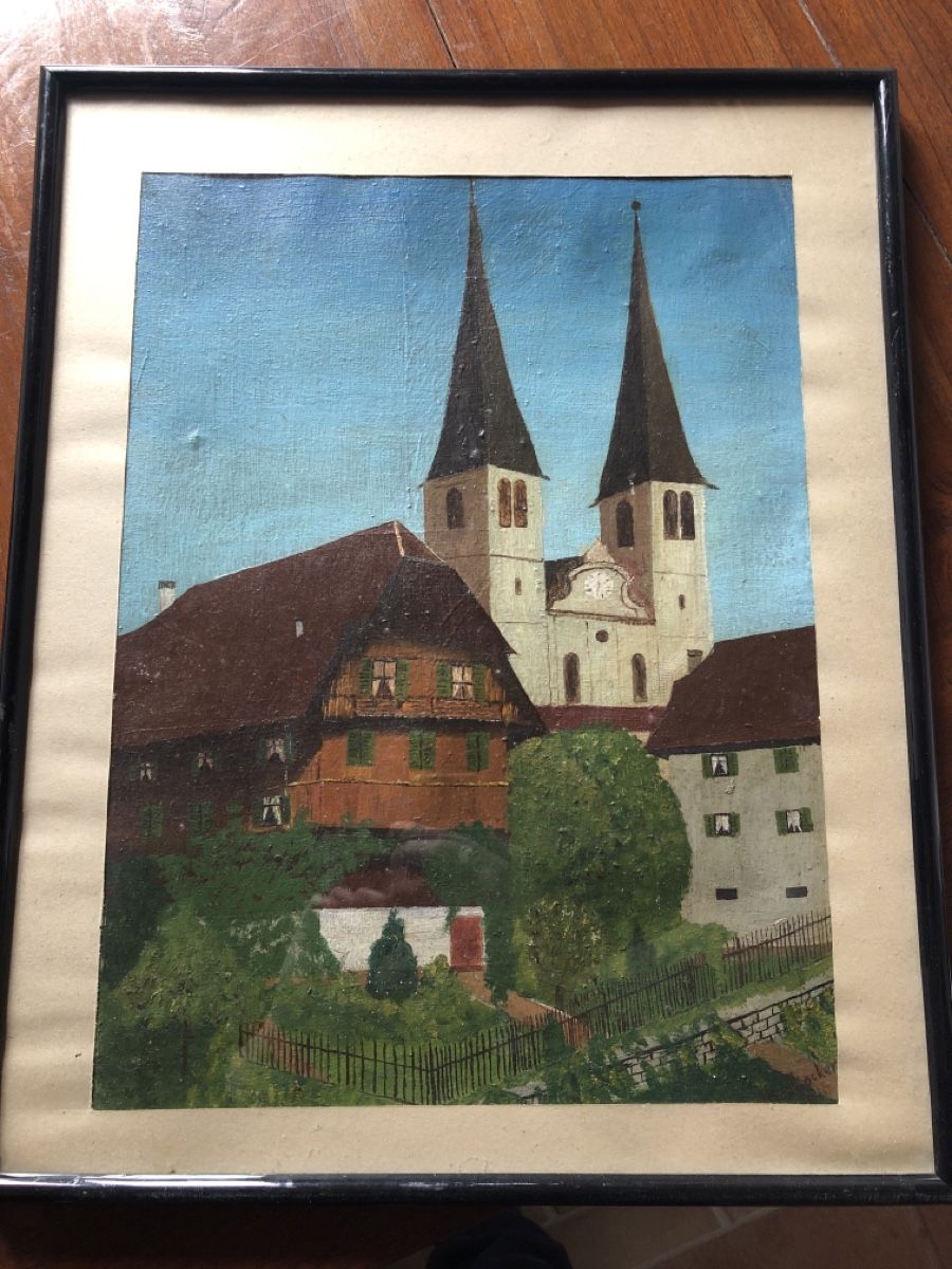 Gemälde: Ölgemälde signiert, Landschaft Kirche – Gebraucht aus Grandval von ChezJerome