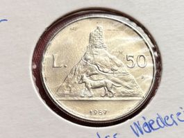 San Marino 50 Lire 1987 unz Jahrestag wiederein. Münzprägung