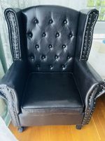 Sessel mit Hocker Kunstleder schwarz neuwertig