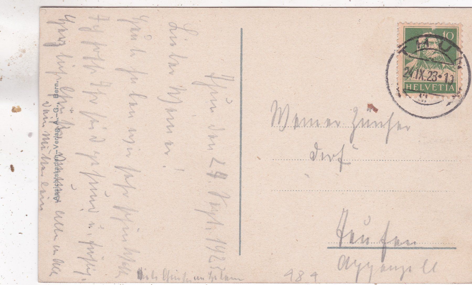 Cartoline postali: Thun Schloss vom Rathausplatz 1923 – Usato da Herisau venduto da Lisegrat2008 1