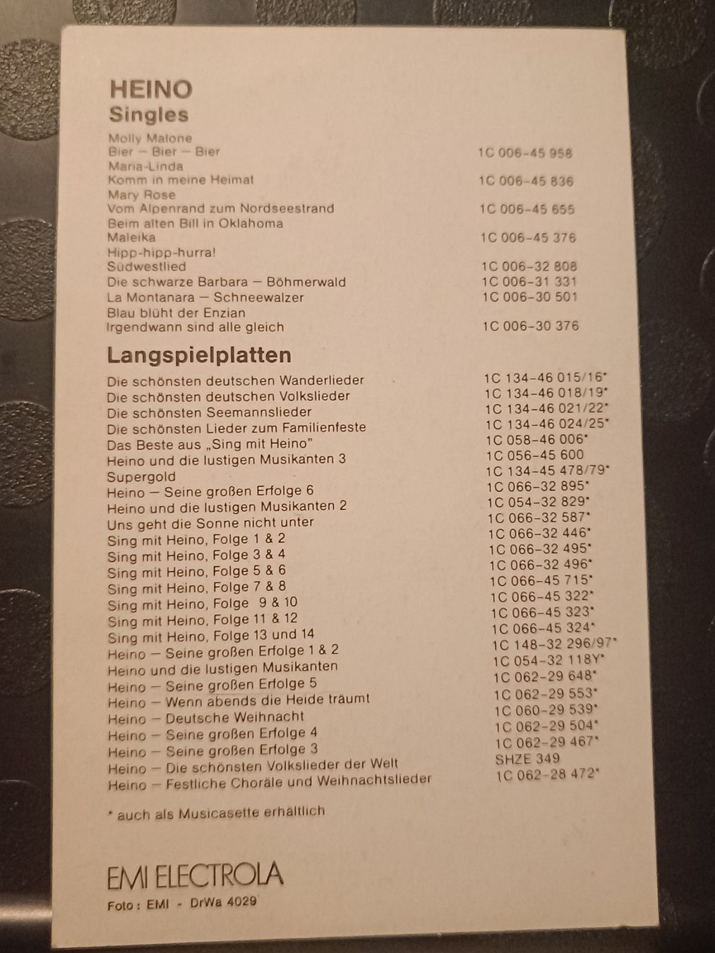 Autografi: Heino -  handsignierte alte Karte – Usato da Menziken venduto da Artographs 1