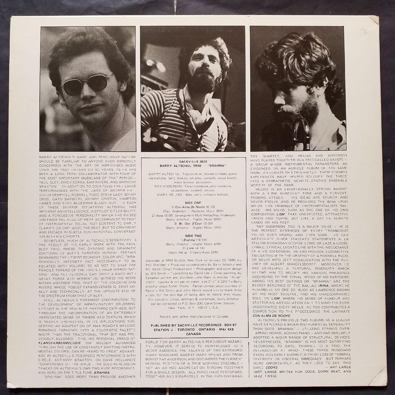 Schallplatten: BARRY ALTSCHUL TRIO,  "Brahma" - 1st 1980  +++++ – Gebraucht aus Yverdon-les-Bains von Jacotreut 1
