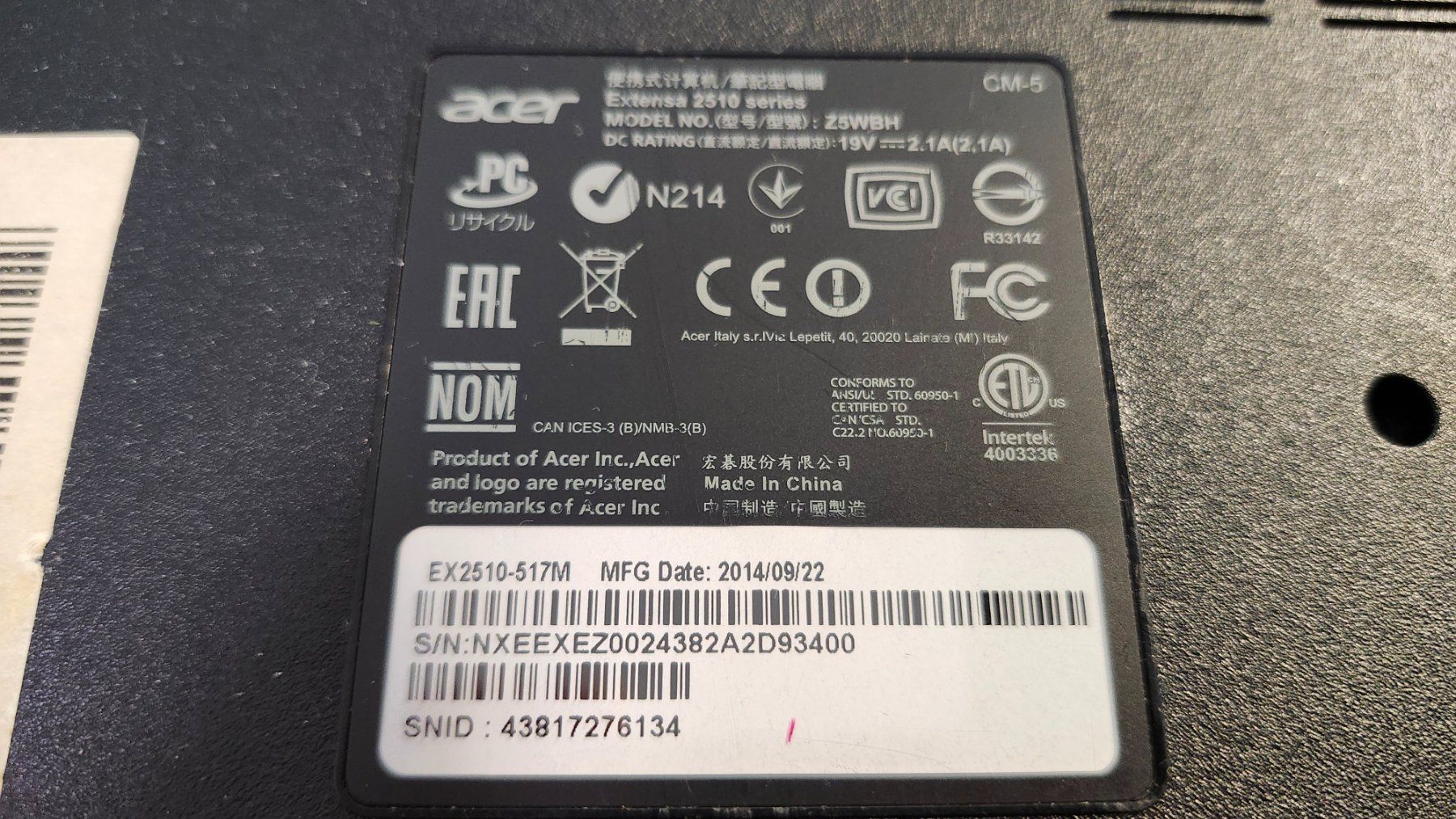 Acer Notebooks: ACER Extensa 2510 mit Netzteil, defekt, ohne Harddisk – Defekt aus Brig von Mike69 5